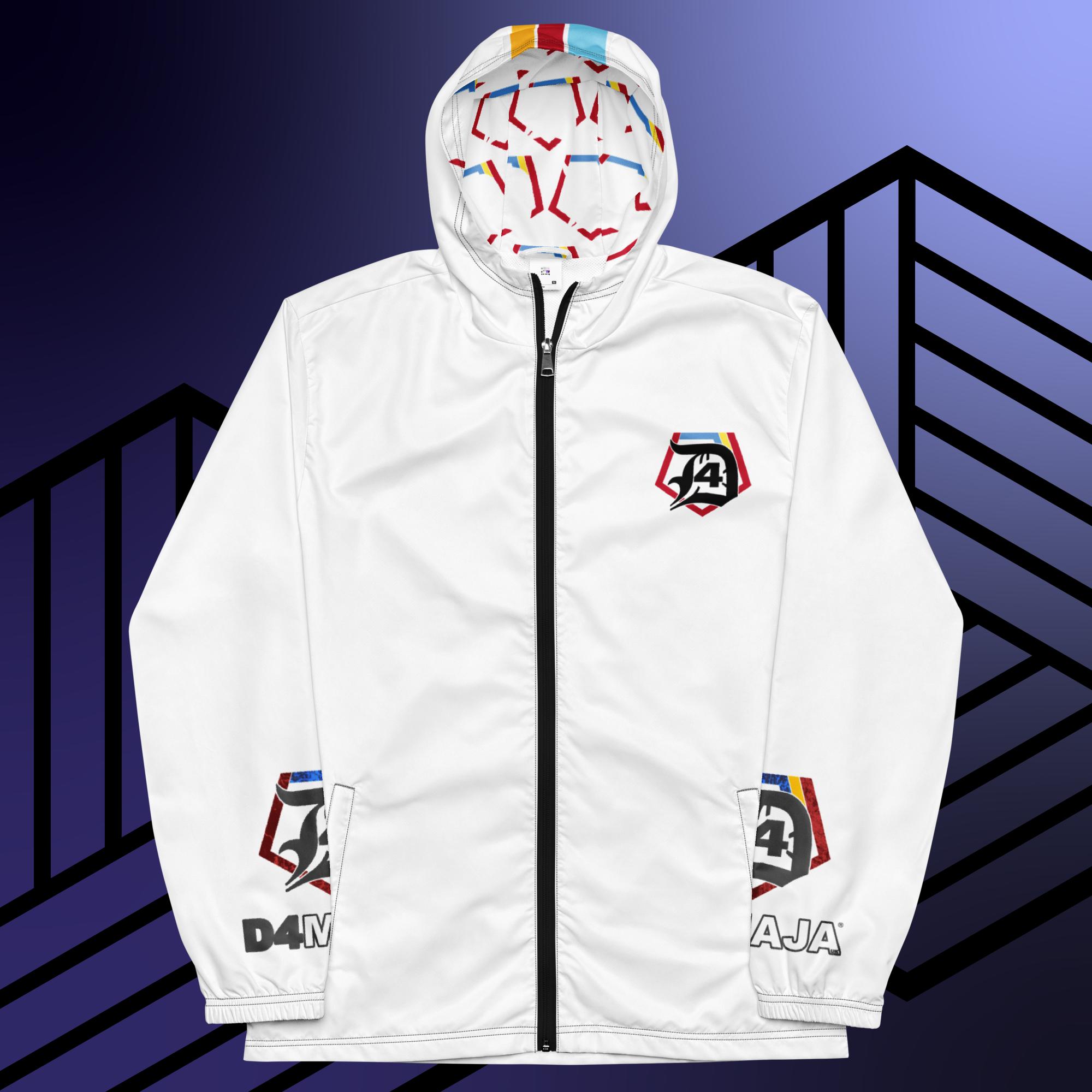 White logo styled windbreaker