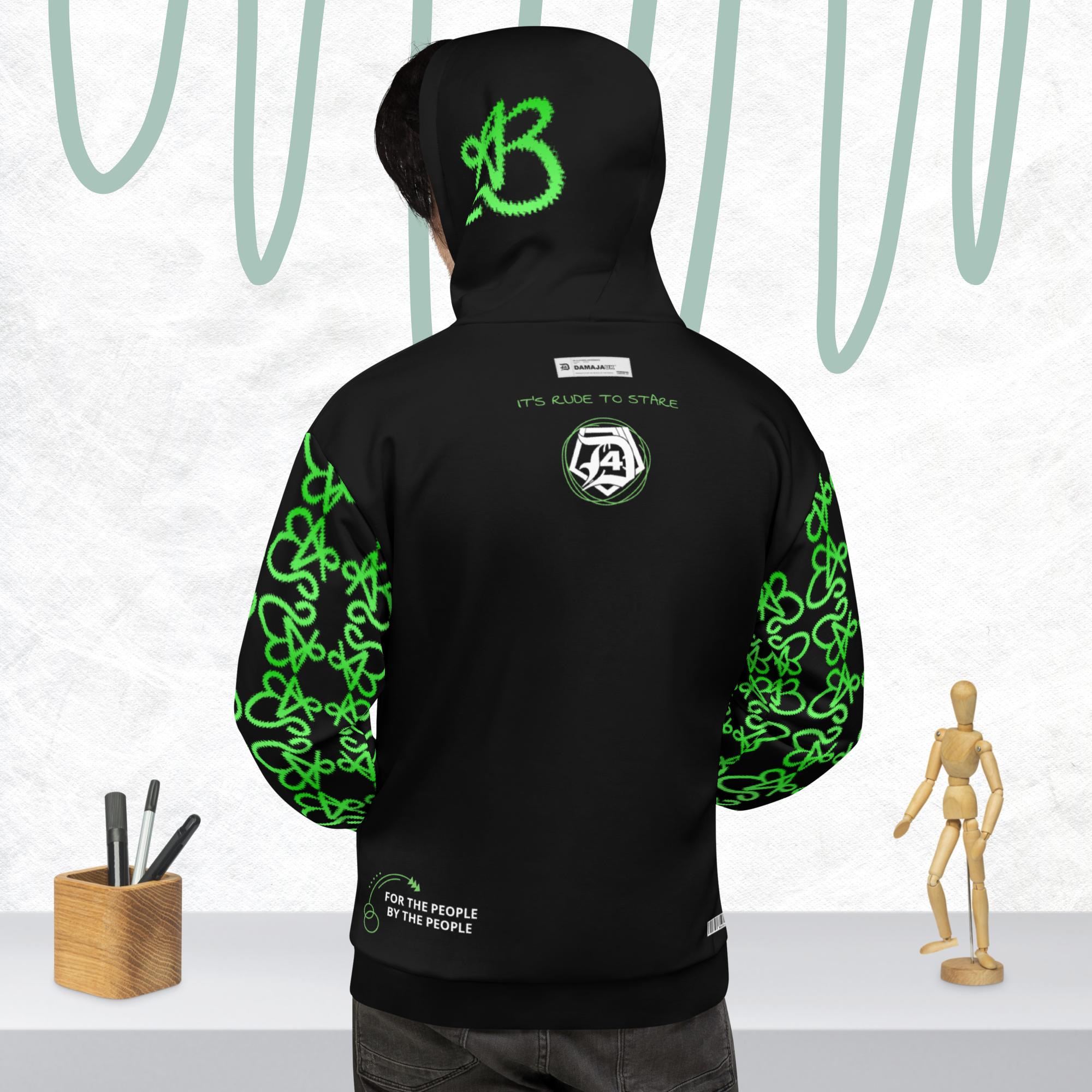 Signatuire black and neon lime styled hoodie